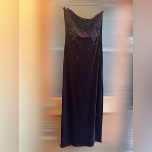 Rampage Strapless Dress in Burgundy with Black Embroidery